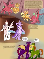 Size: 2000x2666 | Tagged: safe, artist:menagerie, derpibooru import, dragon, pony, taur, unicorn, comic:the intimate alliance, armpits, belly face, conjoined, dragoness, female, fusion, lesbian, lore, merge, story, we have become one