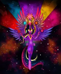 Size: 800x975 | Tagged: alicorn, artist:derpsonhooves, butt wings, derpibooru import, element of generosity, element of honesty, element of kindness, element of laughter, element of loyalty, element of magic, elements of harmony, epic, ethereal mane, floating, glowing eyes, jewelry, multiple wings, peytral, rainbow power, regalia, safe, semi-anthro, seraph, seraphicorn, solo, space, spread wings, starry mane, stars, twilight sparkle, twilight sparkle (alicorn), ultimate twilight, watermark, wings