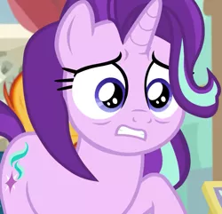 Size: 1119x1080 | Tagged: safe, derpibooru import, screencap, starlight glimmer, sunburst, pony, unicorn, a horse shoe-in, about to cry, cropped, cute, female, glimmerbetes, imminent crying, male, mare, phyllis no!, raised hoof, sad, stallion, starlight glimmer is best facemaker