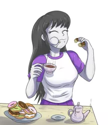 Size: 830x963 | Tagged: safe, artist:sumin6301, derpibooru import, octavia melody, equestria girls, cup, donut, eating, female, food, plate, table, tea, teacup, teapot