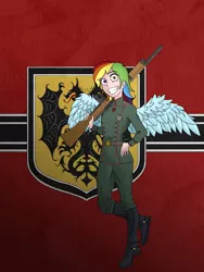 Size: 3000x4000 | Tagged: safe, artist:neeeverlucky, derpibooru import, rainbow dash, equestria girls, crossover, emblem, gun, military uniform, tanya degurechaff, weapon, wings