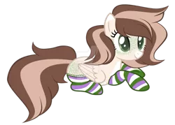 Size: 1057x756 | Tagged: safe, artist:magicdarkart, derpibooru import, oc, pegasus, pony, base used, butt freckles, clothes, deviantart watermark, female, freckles, mare, obtrusive watermark, prone, simple background, socks, solo, striped socks, transparent background, watermark