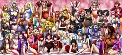 Size: 1500x675 | Tagged: adelita sanchez, apple white, artist:jadenkaiba, ashlynn ella, barely pony related, blake belladonna, blondie lockes, breasts, bunny blanc, busty vinyl scratch, cerise hood, cherise's mom (red riding hood), derpibooru import, enna kros, ever after high, final fantasy, final fantasy xi, final fantasy xiv, .hack//g.u., harem, hauyn, holly o hair, human, humanized, kali belladonna, khloe aliapoh, lillie, love hina, lusamine, lusse, mira shards, mitsune "kitsune" konno, motoko aoyama, nanaa mihgo, neopolitan, nora valkyrie, pi (.hack), pokémon, pokémon sun and moon, polly o hair, pregnant, prishe, ramona badwolf, raven queen, reynn, ruby rose, rulkan, rwby, scardelita sanchez, suggestive, the book of life, tsuruko aoyama, vinyl scratch, warcraft, world of final fantasy, world of warcraft, yang xiao long, zone archive, zone-tan