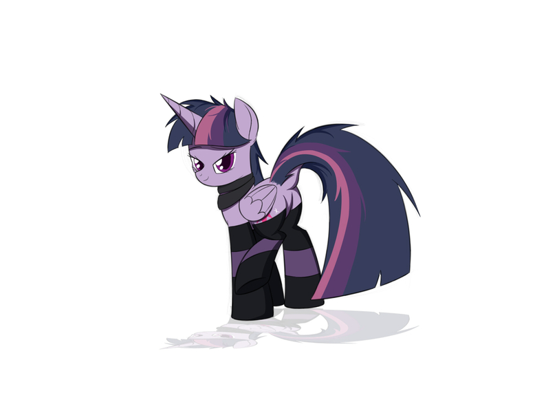 Size: 1400x1080 | Tagged: safe, artist:ideltavelocity, derpibooru import, mean twilight sparkle, pony, butt, clothes, dock, plot, scarf, socks, solo