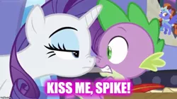 Size: 893x500 | Tagged: safe, derpibooru import, edit, edited screencap, screencap, rarity, spike, dragon, dragon dropped, boop, female, lidded eyes, male, nose wrinkle, noseboop, shipping, sparity, straight, winged spike