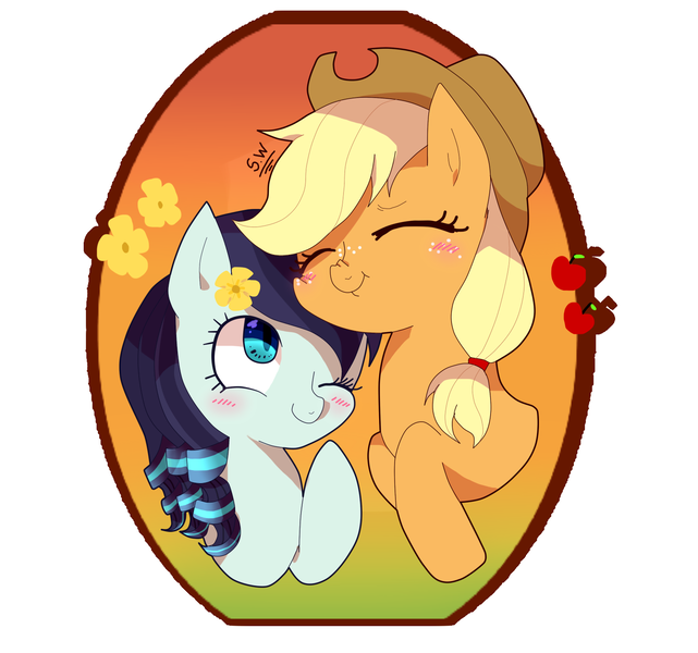 Size: 1602x1500 | Tagged: safe, artist:stupid works-stuwor, artist:stuwor-art, derpibooru import, applejack, coloratura, earth pony, pony, cute, female, jackabetes, lesbian, rara, rarabetes, rarajack, shipping