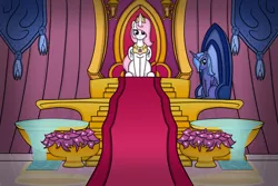 Size: 9000x6000 | Tagged: safe, artist:crimsonsky, derpibooru import, princess celestia, princess luna, alicorn, pony, duo, female, mare, pink-mane celestia, s1 luna, sitting, throne, throne room, younger