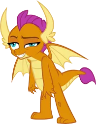 Size: 6682x8563 | Tagged: artist:memnoch, claws, derpibooru import, dragon, dragoness, drunk, fangs, female, grin, high, horns, raised eyebrow, safe, simple background, smiling, smolder, solo, spread wings, toes, transparent background, vector, wings