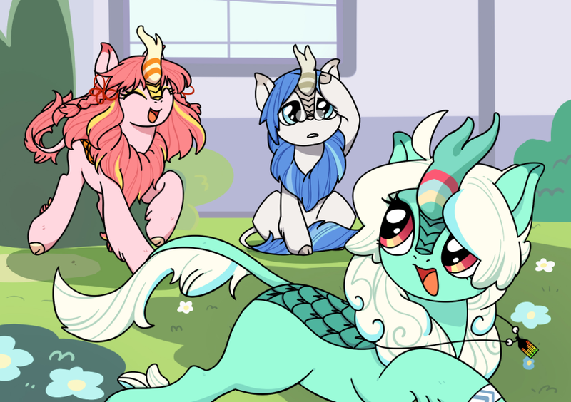 Size: 854x602 | Tagged: safe, artist:yukandasama, derpibooru import, kirin oc, oc, kirin, china, china ponycon, prance and party, trio