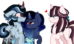 Size: 1023x612 | Tagged: safe, artist:ipandacakes, artist:owl-clockwork, derpibooru import, oc, oc:nightfly, oc:northern constellation, oc:onyx star, unofficial characters only, pony, unicorn, female, male, mare, simple background, stallion, transparent background