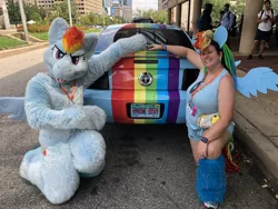 Size: 2048x1536 | Tagged: artist:aphinity, artist:dolphinaphinity, bronycon, car, clothes, cosplay, costume, derpibooru import, fursuit, human, irl, irl human, itasha, photo, rainbow dash, safe