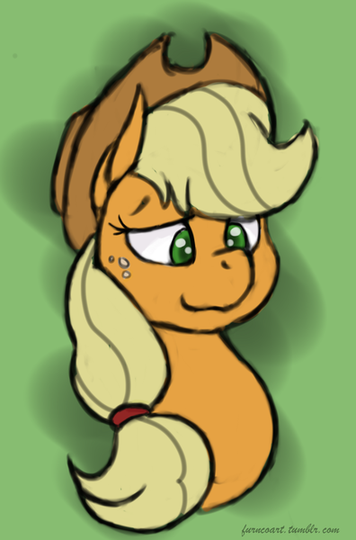 Size: 1266x1920 | Tagged: safe, artist:furncoart, derpibooru import, part of a set, applejack, pony, bust, explicit source, female, green background, mare, simple background, smiling, solo