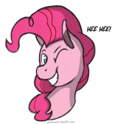 Size: 1280x1385 | Tagged: safe, artist:furncoart, derpibooru import, part of a set, pinkie pie, pony, bust, explicit source, female, grin, laughing, looking at you, mare, one eye closed, simple background, smiling, solo, white background, wink