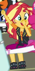 Size: 369x742 | Tagged: safe, derpibooru import, screencap, captain planet, golden hazel, pinkie pie, sunset shimmer, equestria girls, equestria girls series, sock it to me, sock it to me: bulk biceps, spoiler:choose your own ending (season 2), spoiler:eqg series (season 2), cropped, geode of empathy, magical geodes, solo, solo focus