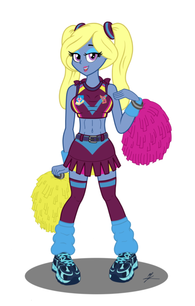 Size: 3980x6230 | Tagged: safe, artist:metaldudepl666, derpibooru import, oc, oc:azure/sapphire, unofficial characters only, human, equestria girls, cheerleader, cheerleader outfit, clothes, crossdressing, crystal prep, crystal prep academy, digital art, equestria girls-ified, fake breasts, femboy, fetish, leg warmers, lipstick, long socks, looking at you, male, midriff, pigtails, png, pom pom, sexy, shadowbolts, shoes, signature, sneakers, sneakers fetish, solo, sports bra, trap, twintails, wig