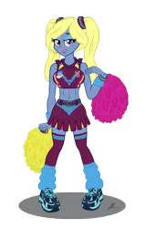 Size: 3980x6230 | Tagged: safe, artist:metaldudepl666, derpibooru import, oc, oc:azure/sapphire, unofficial characters only, human, equestria girls, cheerleader, cheerleader outfit, clothes, crossdressing, crystal prep, crystal prep academy, digital art, equestria girls-ified, fake breasts, femboy, fetish, leg warmers, lipstick, long socks, looking at you, male, midriff, pigtails, png, pom pom, sexy, shadowbolts, shoes, signature, sneakers, sneakers fetish, solo, sports bra, trap, twintails, wig