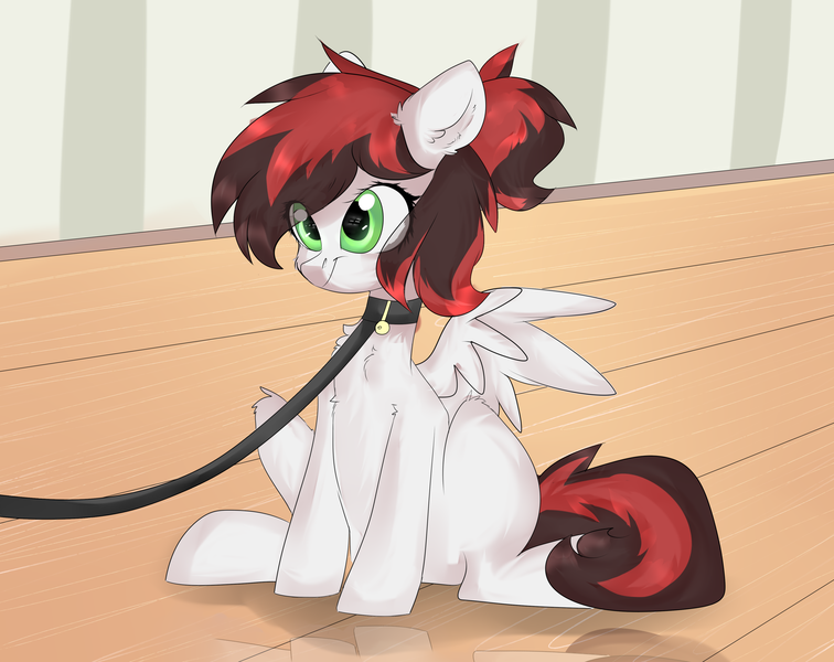 Size: 3780x3000 | Tagged: suggestive, artist:tosha_papuru0404, derpibooru import, oc, oc:siren, unofficial characters only, pegasus, pony, collar, eye clipping through hair, female, leash, mare