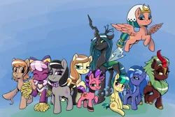 Size: 3145x2111 | Tagged: safe, artist:soulcentinel, derpibooru import, cheerilee, cinder glow, octavia melody, princess luna, queen chrysalis, somnambula, summer flare, oc, oc:apogee, oc:cream heart, oc:dazzle dust, oc:thingpone, alicorn, changeling, changeling queen, earth pony, kirin, pegasus, pony, unicorn, cheeribetes, cheerleader outfit, clothes, cute, cutealis, diageetes, female, filly, kirinbetes, lunabetes, mare, ocbetes, somnambetes, tavibetes, woona, younger