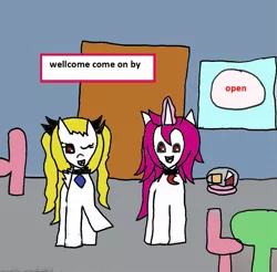 Size: 1057x1038 | Tagged: safe, artist:ask-luciavampire, derpibooru import, oc, oc:yuki suger, pony, unicorn, vampire, vampony, 1000 hours in ms paint, ask, cafe, tumblr