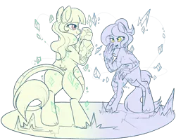 Size: 1280x1024 | Tagged: safe, artist:lulubell, derpibooru import, oc, oc:atsuko, oc:chiyo, unofficial characters only, crystal pony, earth pony, kirin, pony, boxing, earthbending, family bonding, female, karate, magic, martial arts, mother and child, mother and daughter, simple background, sketch, smug, sparring, sports, transparent background