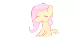 Size: 600x300 | Tagged: safe, artist:hotomura, derpibooru import, fluttershy, pegasus, pony, chibi, eyes closed, female, floating wings, mare, simple background, solo, white background, wings