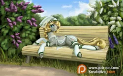 Size: 1280x800 | Tagged: safe, artist:kirillk, derpibooru import, oc, oc:rafale, unofficial characters only, earth pony, pony, bench, clothes, solo