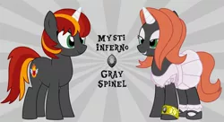 Size: 1600x873 | Tagged: safe, artist:evilfrenzy, derpibooru import, oc, oc:mysti inferno, unofficial characters only, unicorn, bracelet, clothes, crossdressing, cutie mark, different colored horn, dress, femboy, frilly dress, frilly socks, gem, gray coat, jewelry, lipstick, makeup, male, shoes, socks, solo, white horn