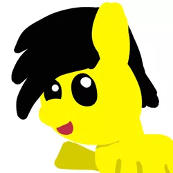 Size: 1000x1000 | Tagged: artist:artdbait, black hair, black mane, black sclera, chibi, derpibooru import, oc, oc:tami k. maru, safe, simple background, smiling, solo, waving, white background, yellow coat