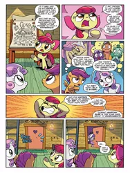 Size: 768x1024 | Tagged: apple bloom, artist:brendahickey, cutie mark crusaders, derpibooru import, diamond tiara, idw, mayor mare, preview, safe, scootaloo, spoiler:comic, spoiler:comicspiritoftheforest03, sweetie belle