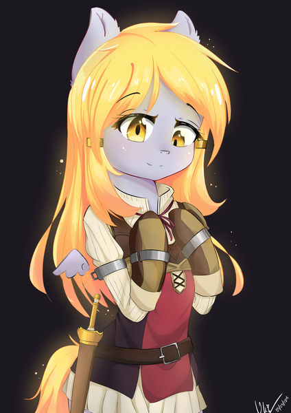 Size: 2894x4093 | Tagged: safe, artist:bubbletea, derpibooru import, derpy hooves, pegasus, pony, semi-anthro, background pony, beautiful, clothes, cosplay, costume, cute, female, floating wings, mare, medibang paint, raphtalia, small wings, solo, the rising of the shield hero, waifu, wings