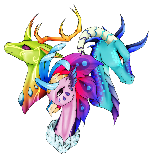 Size: 1936x1979 | Tagged: artist:oneiria-fylakas, bust, changedling, changeling, classical hippogriff, derpibooru import, dragon, hippogriff, king thorax, my little pony: the movie, portrait, princess ember, queen novo, safe, simple background, thorax, transparent background