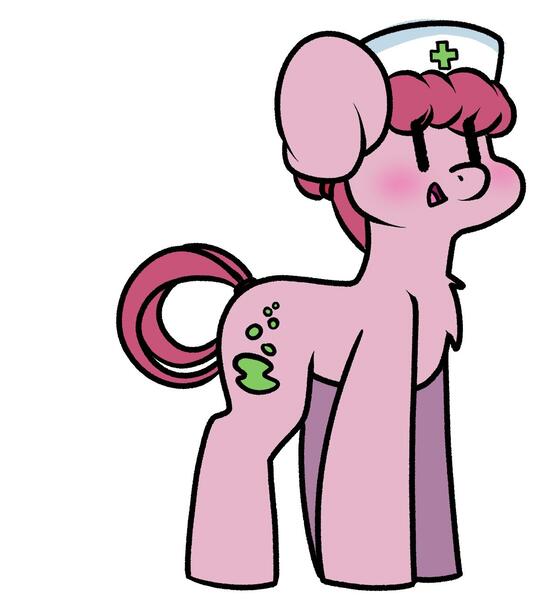 Size: 1151x1288 | Tagged: safe, artist:spoopygander, derpibooru import, oc, oc:bubbly joy, unofficial characters only, earth pony, pony, female, green cross, hat, mare, nurse, nurse hat, solo