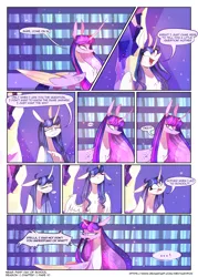 Size: 3500x4900 | Tagged: safe, artist:iheyyasyfox, derpibooru import, twilight sparkle, twilight sparkle (alicorn), oc, oc:stella alba nyx, alicorn, pony, comic:first day of school, female, mare, offspring, parent:flash sentry, parent:twilight sparkle, parents:flashlight