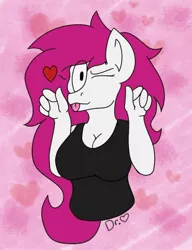 Size: 720x937 | Tagged: safe, artist:drheartdoodles, derpibooru import, oc, oc:mamma, anthro, alternative, big breasts, breasts, bust, cute, female, heart, milf, nyah, one eye closed, tongue out, wink