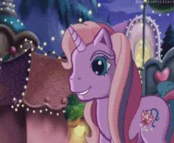 Size: 327x269 | Tagged: safe, derpibooru import, screencap, lily lightly, pony, unicorn, come back lily lightly, animated, cute, g3, gif, glowing horn, horn, laughing, lily cutely, weapons-grade cute