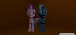 Size: 1280x600 | Tagged: safe, artist:th3m4nw1thn0n4m3, derpibooru import, starlight glimmer, trixie, pony, 3d, female, grin, lesbian, looking at each other, shipping, smiling, startrix