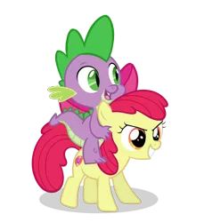 Size: 1000x1091 | Tagged: safe, derpibooru import, apple bloom, spike, dragon, earth pony, pony, dragons riding ponies, duo, female, male, riding, riding a pony, shipping, simple background, spikebloom, straight, transparent background, vector