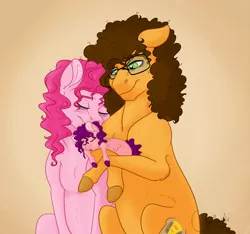 Size: 1600x1499 | Tagged: safe, artist:ganashiashaka, derpibooru import, cheese sandwich, pinkie pie, oc, oc:pinni, pony, baby, baby pony, cheesepie, female, glasses, male, offspring, parent:cheese sandwich, parent:pinkie pie, parents:cheesepie, shipping, straight