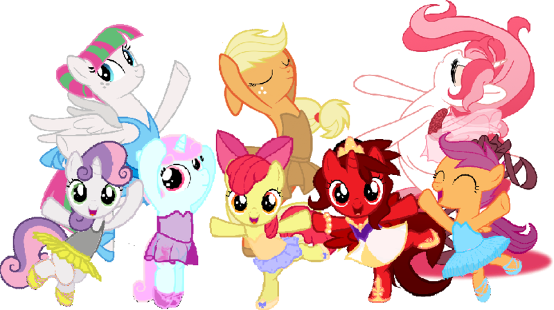 Size: 939x526 | Tagged: safe, artist:angrymetal, derpibooru import, apple bloom, applejack, blossomforth, scootaloo, sweetie belle, oc, oc:ballet star, oc:graceful slippers, oc:princess ruby, alicorn, earth pony, pegasus, pony, unicorn, adorabloom, alicorn oc, alternate hairstyle, applebetes, applerina, arabesque, arms in the air, ballerina, ballerinas, ballet, ballet slippers, bloomerina, bow, clothes, cute, cutealoo, diasweetes, earth pony oc, en pointe, eyes closed, hair bow, hair bun, horn, jewelry, on one leg, one arm up, open mouth, princess, scootarina, scootatutu, scootutu, shoes, simple background, skirt, skirtaloo, smiling, sweetierina, tiara, transparent background, tutu, tutus, unicorn oc, wings