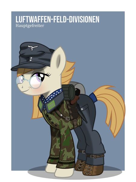 Size: 1024x1366 | Tagged: safe, artist:brony-works, derpibooru import, oc, earth pony, pony, camouflage, clothes, female, glasses, luftwaffe, luftwaffe field division, mare, nazi, nazi germany, simple background, solo, uniform, world war ii