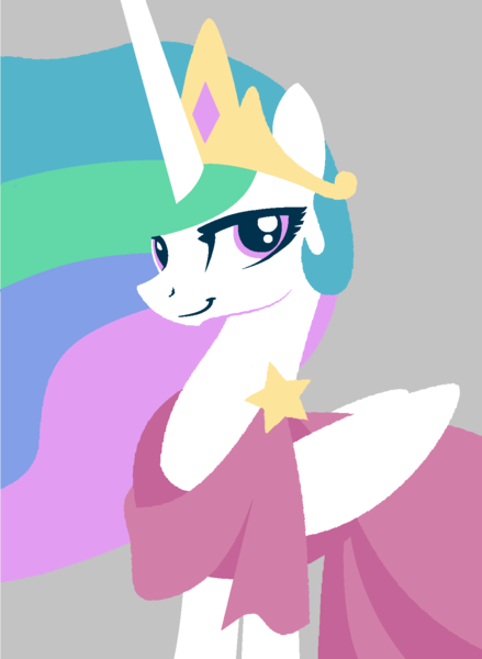 Size: 1105x1511 | Tagged: safe, artist:azdaracylius, derpibooru import, princess celestia, alicorn, pony, make new friends but keep discord, clothes, dress, female, gala dress, gray background, looking at you, mare, simple background, smiling, solo, stars