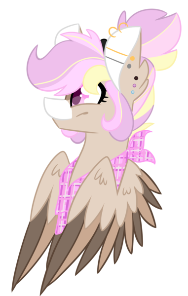 Size: 1877x2953 | Tagged: safe, artist:crazysketch101, derpibooru import, oc, unofficial characters only, pegasus, pony, bandana, barbell piercing, bust, commission, ear piercing, earring, female, gauges, jewelry, piercing, simple background, smiling, solo, transparent background, wings