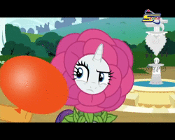 Size: 720x576 | Tagged: safe, derpibooru import, screencap, rarity, twisty pop, pony, forever filly, animated, anti-romance, balloon, censorship, flower costume, flowerity, no sound, official censorship, spacetoon, united arab emirates, wat, webm, why