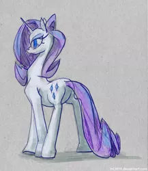 Size: 1127x1300 | Tagged: safe, artist:incmyk, derpibooru import, rarity, pony, unicorn, butt, cutie mark, female, gray background, mare, plot, simple background, solo, traditional art