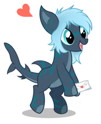 Size: 2300x2800 | Tagged: artist:pizzamovies, derpibooru import, dripping, female, floating heart, happy, heart, letter, oc, oc:mariana, open mouth, original species, safe, shark, shark pony, simple background, solo, transparent background, unofficial characters only, wet