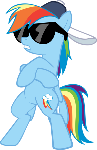 Size: 900x1396 | Tagged: artist needed, safe, derpibooru import, rainbow dash, pegasus, pony, may the best pet win, backwards ballcap, baseball cap, bipedal, cap, crossed arms, female, hat, mare, radical, simple background, solo, sunglasses, swag, transparent background, vector