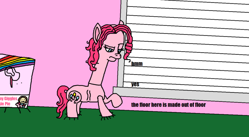 Size: 1238x681 | Tagged: safe, artist:logan jones, derpibooru import, pinkie pie, pony, alternate hairstyle, bed, bedroom, box, buzz lightyear, captain obvious, long neck, meme, obvious, oh my giggles pinkie pie, packaging, ponified meme, shaped like itself, toy, toy story, window