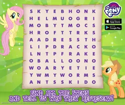 Size: 940x788 | Tagged: safe, derpibooru import, official, applejack, fluttershy, pony, word search