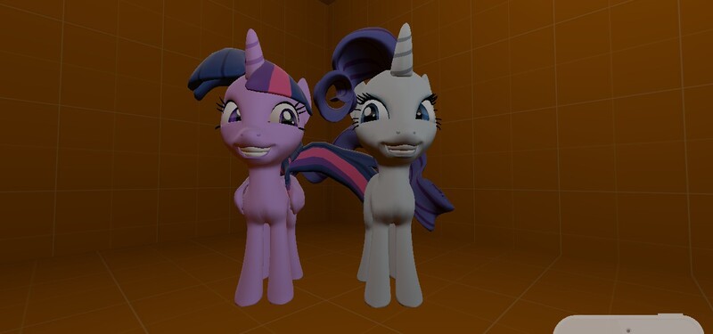 Size: 1280x600 | Tagged: safe, artist:th3m4nw1thn0n4m3, derpibooru import, rarity, twilight sparkle, twilight sparkle (alicorn), alicorn, pony, 3d, female, grin, lesbian, looking at each other, rarilight, shipping, smiling