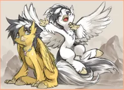 Size: 4400x3200 | Tagged: artist:alts-art, brother and sister, colored hooves, derpibooru import, duo, female, hippogriff, hippogriff oc, jewelry, male, necklace, oc, oc:ivory squall, oc:mellow breeze, safe, siblings, unofficial characters only, unshorn fetlocks